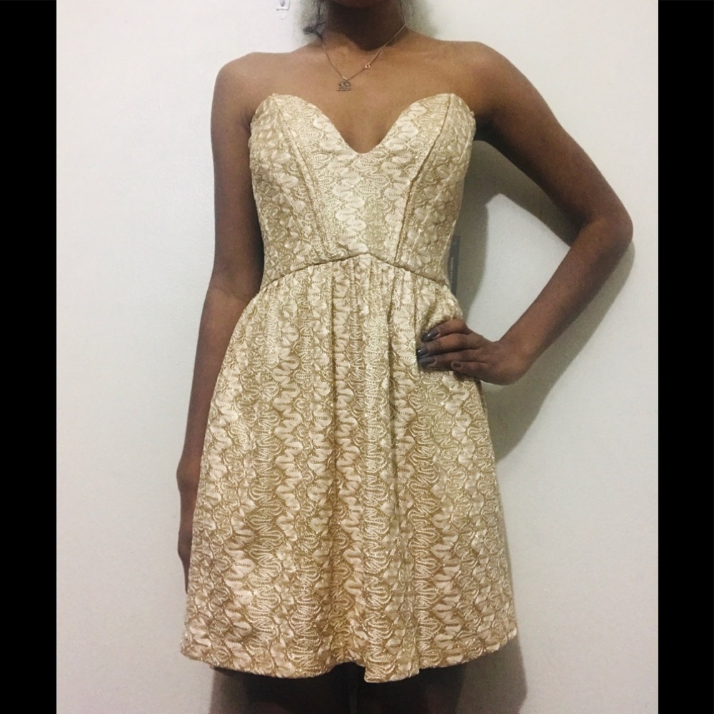 Brand New Gold Strapless Dress